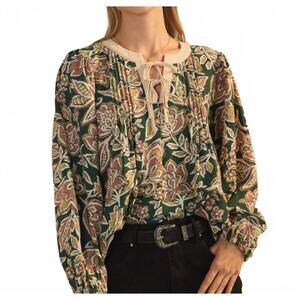 NEW ODDI floral printed front tie blouse in green multi